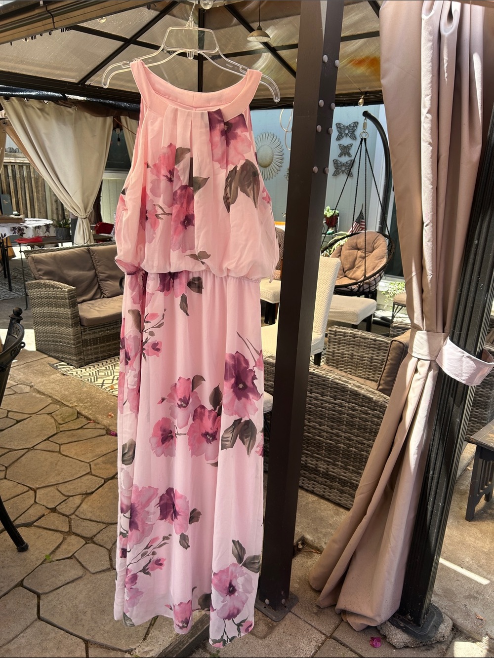Robbie Bee Light Pink Floral Halter Maxi Dress